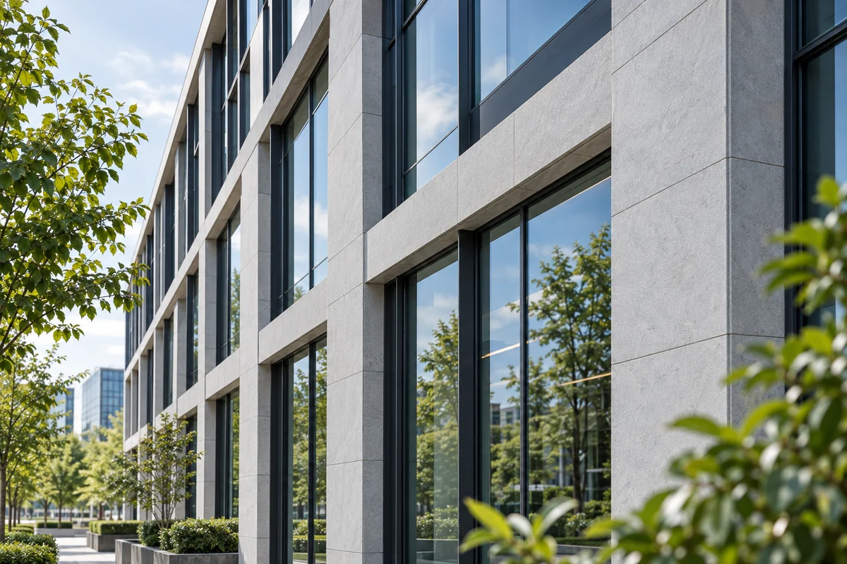 Stone and glazed commercial building exterior
